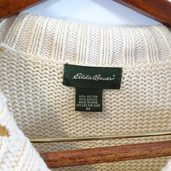 Eddie Bauer Women’s Cotton-Blend Chunky Knit Snowflake Cardigan Sweater Size M - Picture 4 of 7